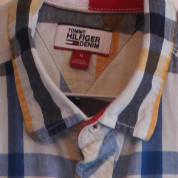 Tommy Hilfiger Denim - Slim Fit, Blue, Yellow and White Shirt Men's US M - Picture 12 of 12